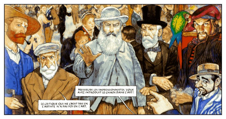 Van Gogh, Renoir, Monet, Degas, Gaugin et Toulouse-Lautrec (Bal au Moulin de La Galette en arrière-plan).jpg