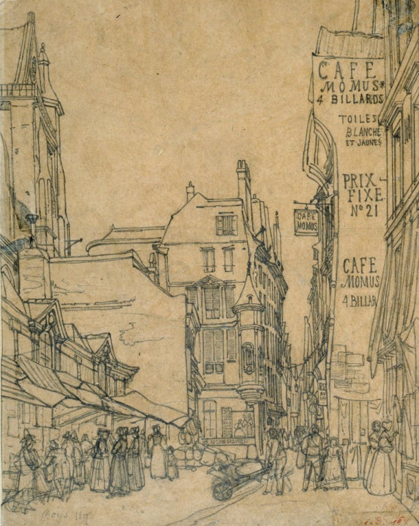 La rue des Prêtres Saint Germain l’Auxerrois et le café Momus, en 1819.jpg